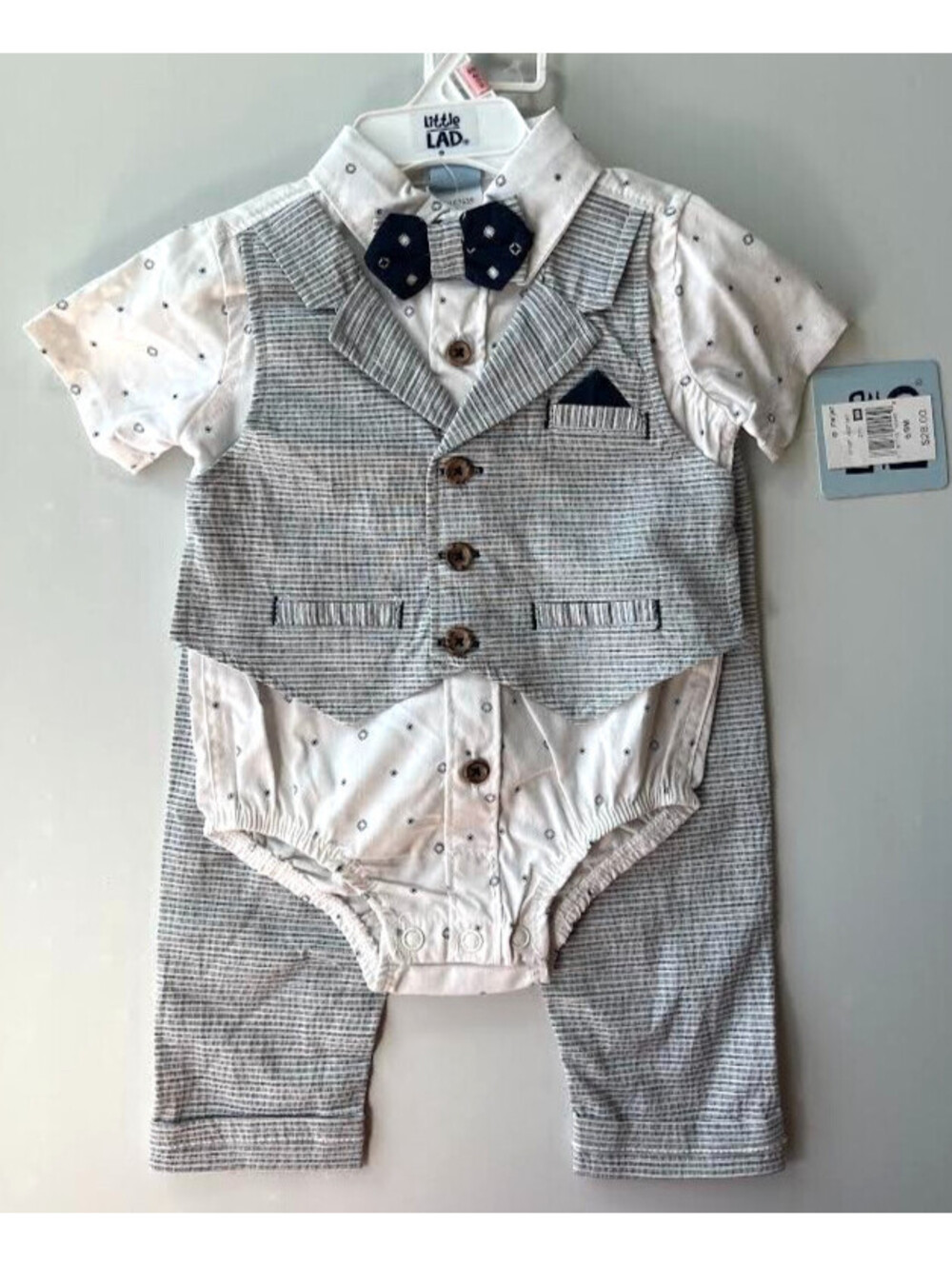 Little Lad Vest & Bow Tie Outfit-Size 6-9 Months, Perfect For Special Occasions